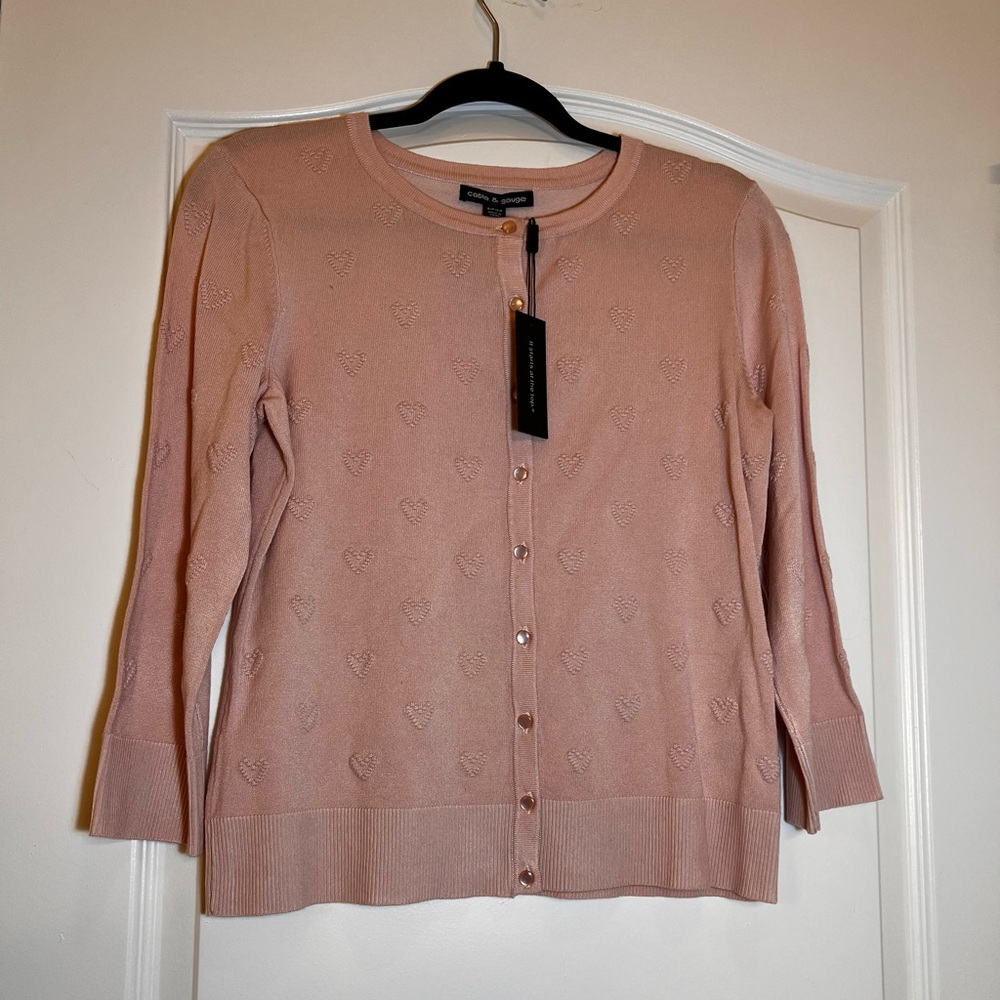 Cable & Gauge  | Pink Hearts Cardigan Small NWT